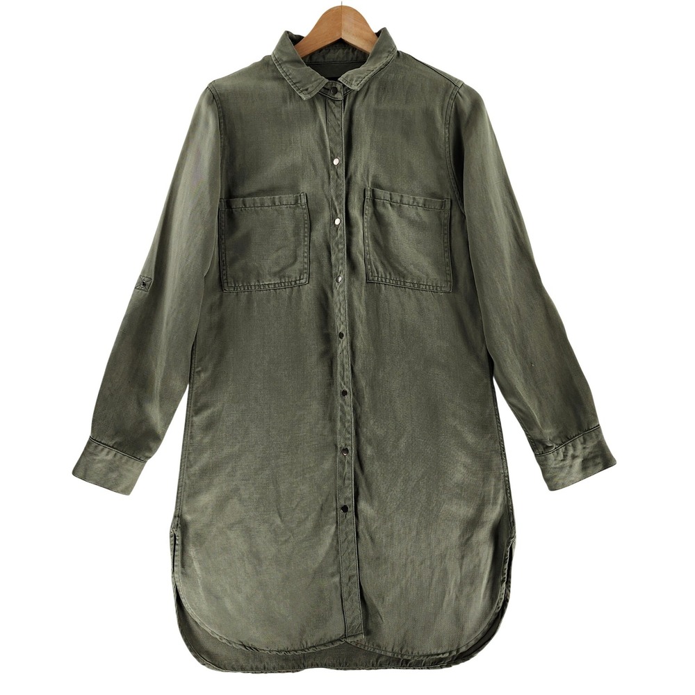 Rails Shirt Dress Womens XS Olive Green Linen Tencel Utility Long Sleeve